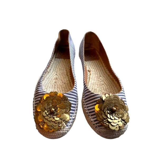 Tory Burch - Embellished blue/white striped Espadrilles, size 7 - Picture 10 of 12